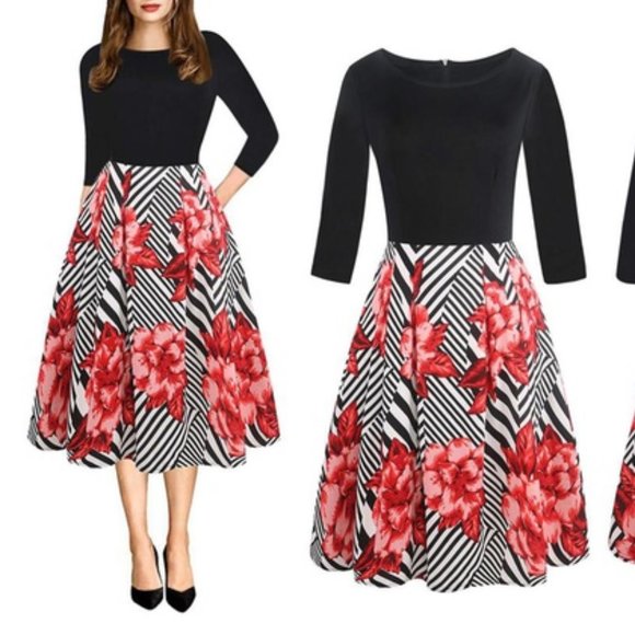 Haute Edition Dresses & Skirts - Women’s Retro 3/4 Sleeve Dress w/ Pockets